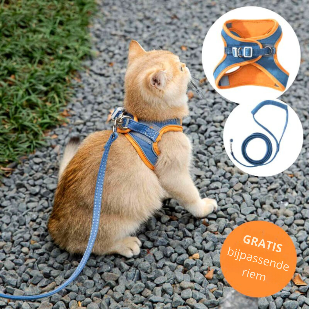 Supreme KattenRiem™ | Zacht en stijlvol kattenharnas met reflecterende strip