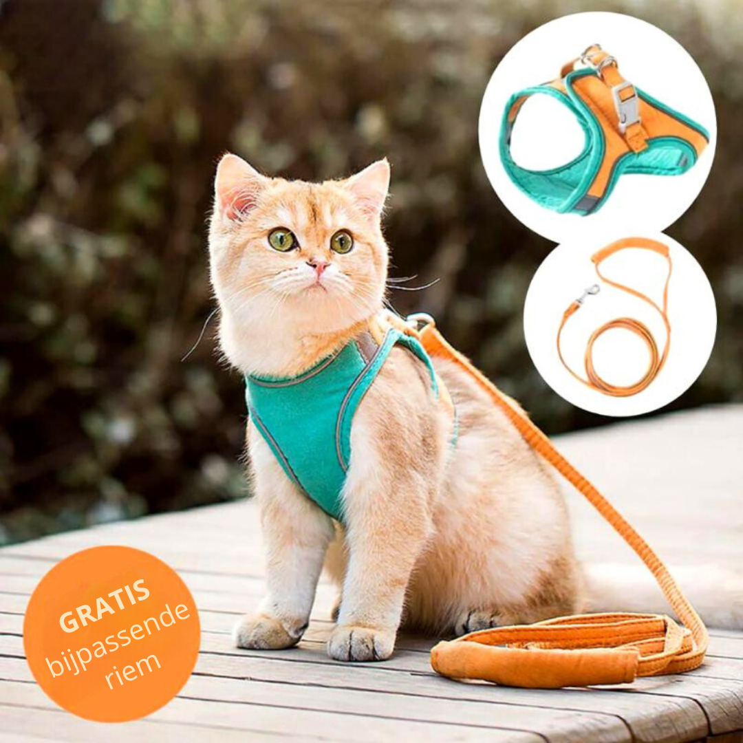 Supreme KattenRiem™ | Zacht en stijlvol kattenharnas met reflecterende strip