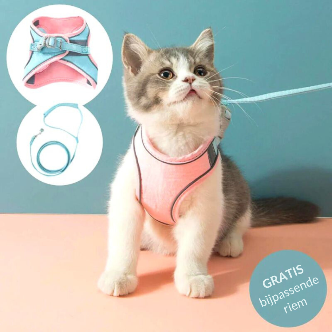 Supreme KattenRiem™ | Zacht en stijlvol kattenharnas met reflecterende strip