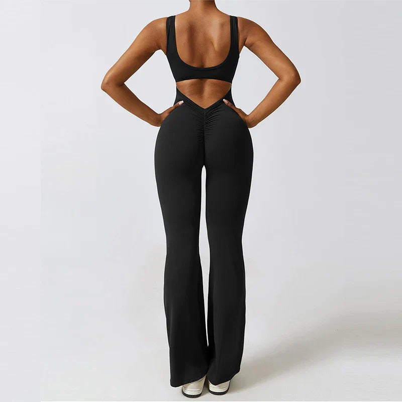 Supreme flared jumpsuit™ |  Jumpsuit met open rug en wijde broekspijpen