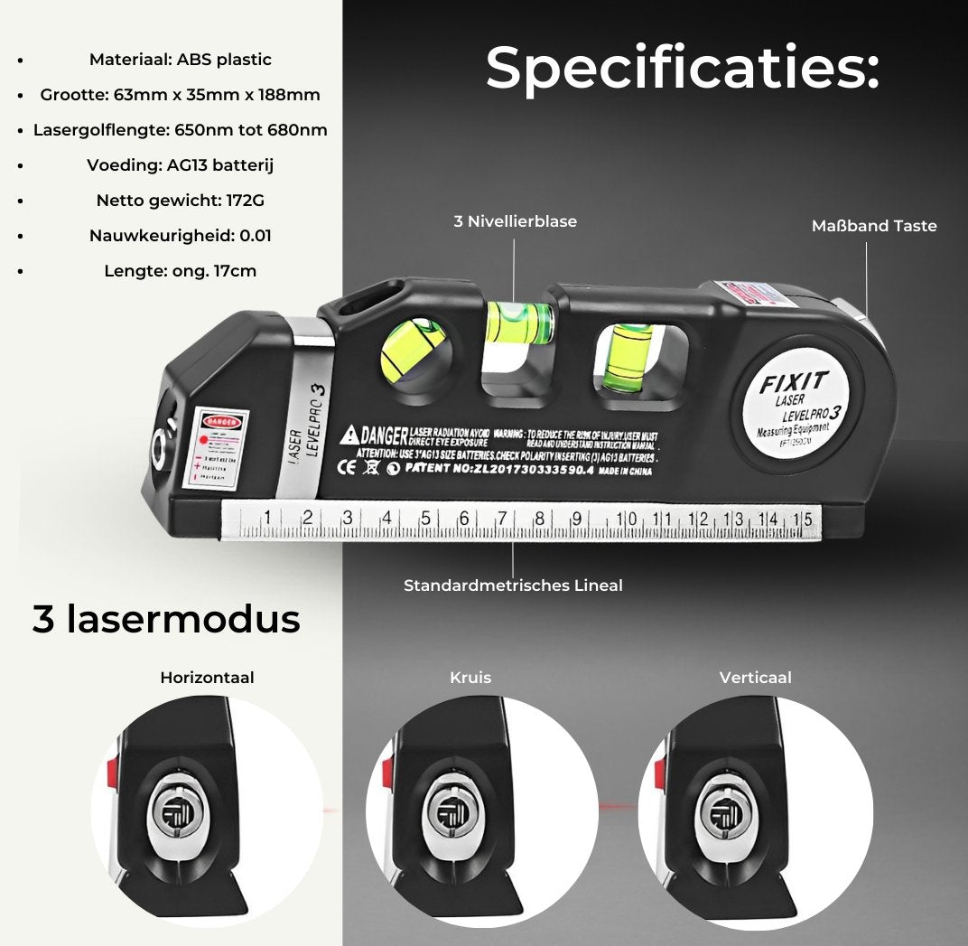 Supreme Meetlint™ |  Pro multifunctioneel meet- en laserapparaat